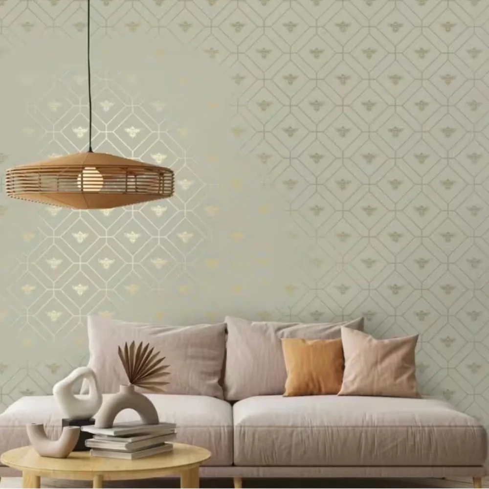 Holden Honeycomb bee green metallic wallpaper 3 rolls: 56 sq ft each